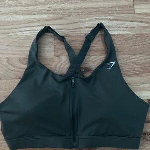 Grey gym shark zip sports bra